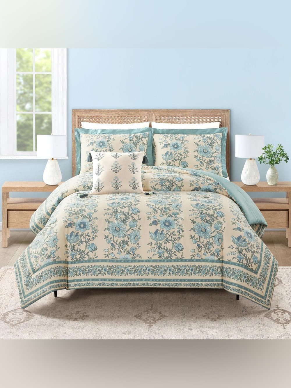NWT Spartina 449 Mystic Moss Floral 3PC Cotton Sateen Comforter Set Full/Queen